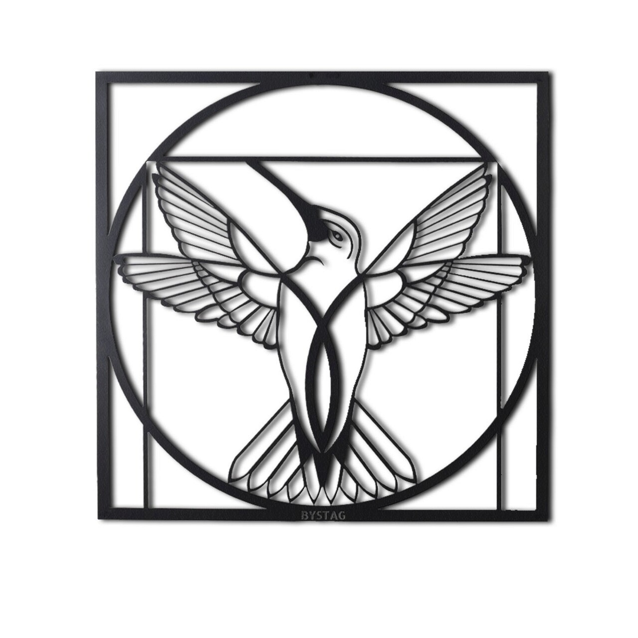 Decoratiune de perete, Da Vinci Bird, Metal, Dimensiune: 50 x 50 cm, Negru - 1 | YEO
