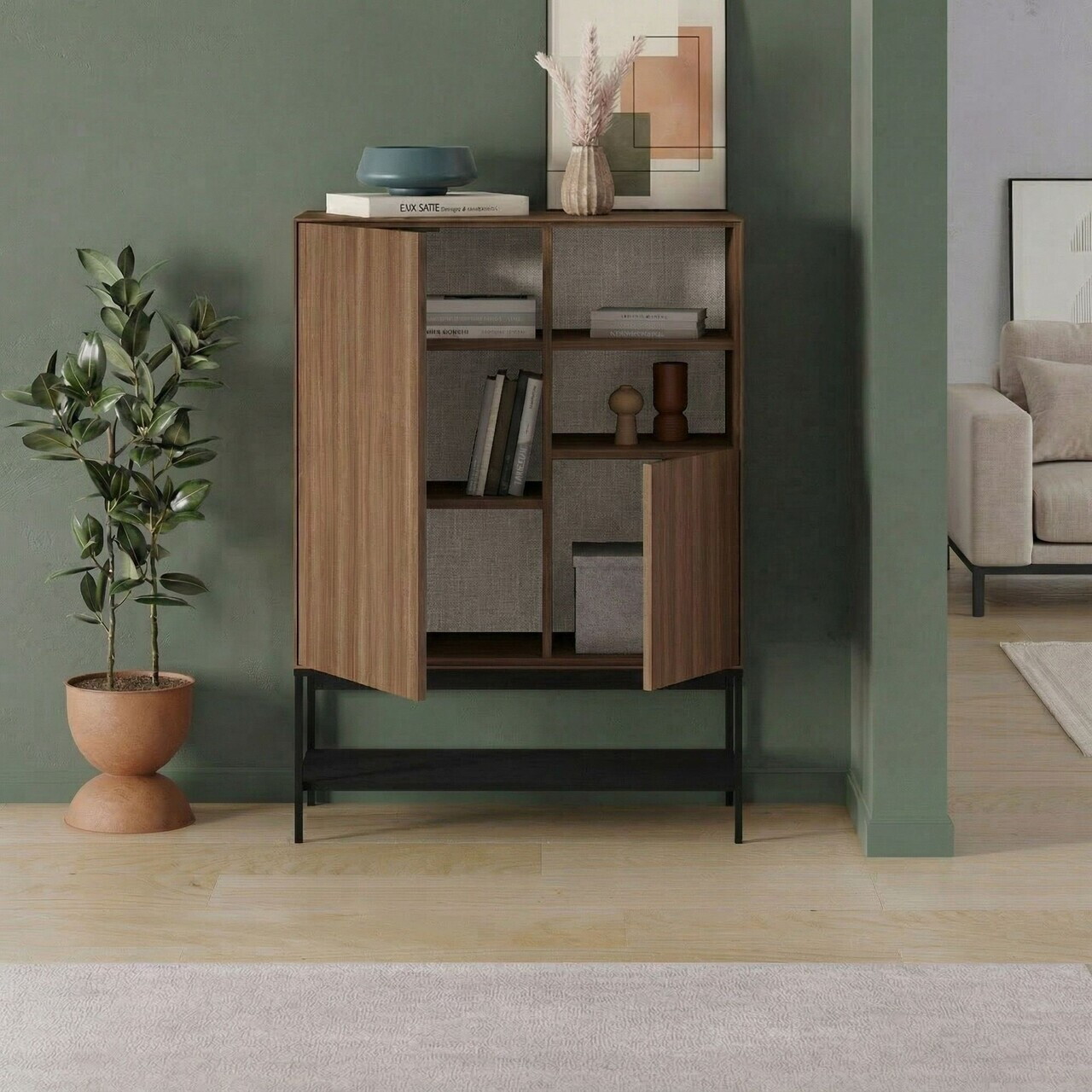 Consola, Hanah Home, Amira, 90x125x40 cm, PAL, Nuc Milano / Negru lemn / Negru — imaginea 3