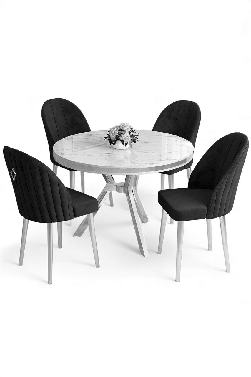 Set masă și scaune (5 bucăți), Hanah Home, Mos, Marmură albă / Crom / Antracit - view 2