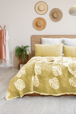 Set cuvertura pique dubla, Forest - Yellow, Şaheser, 70% bumbac/30% poliester