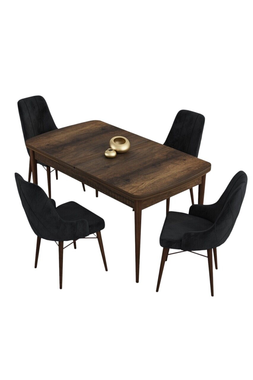 Set masa extensibila si scaune (5 piese), Hanah Home, Kar, Model baroc din lemn / Negru — imaginea 2