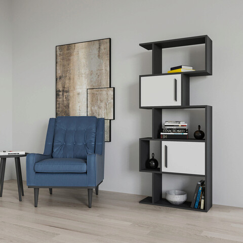Corp biblioteca, retricy, raven, 72x25x171.8 cm, pal, antracit/alb