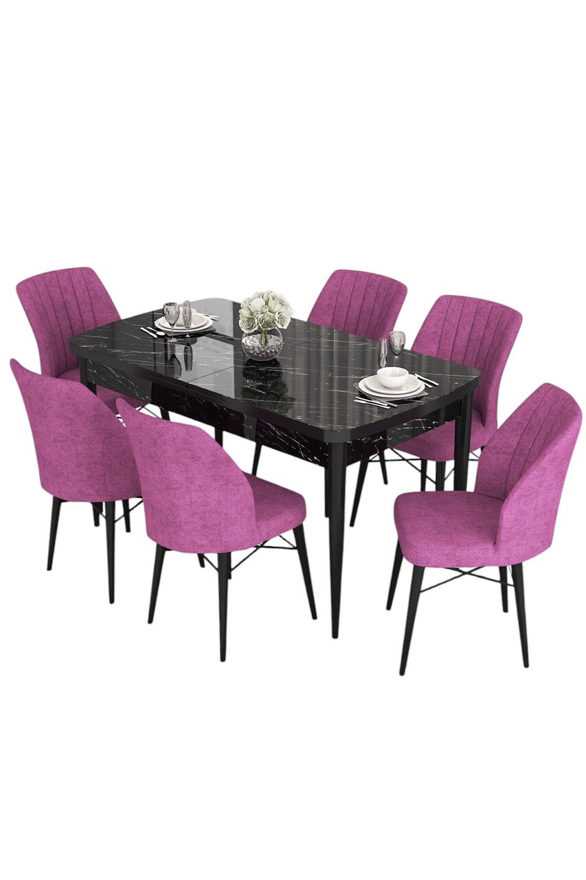 Set masa extensibila si scaune, Hanah Home, Eva, Marmură neagră / Violet - view 2