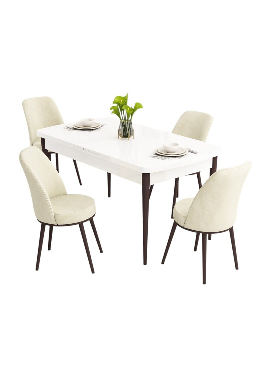 Set masa extensibila si scaune (5 piese), Hanah Home, Nix, Alb / Maro / Crem — imaginea 2