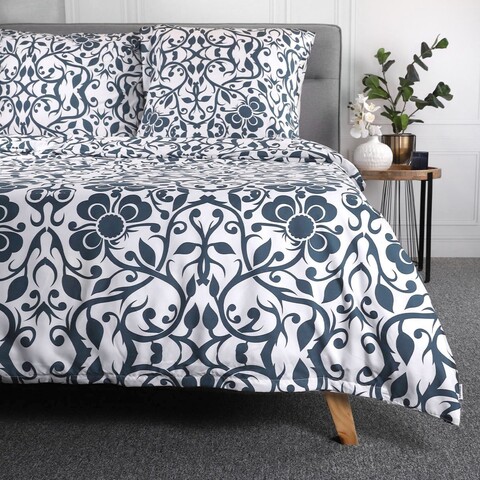 Lenjerie de pat King Size, Hede, Homla, 3 piese, 200x220 cm, microfibra din poliester, alb/albastru