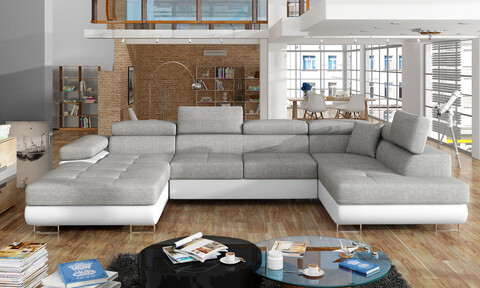 Coltar extensibil dreapta 6 locuri ELTAP, Rod-59, Rodrigo, 345x202x90 cm, lemn/poliester, gri deschis/alb