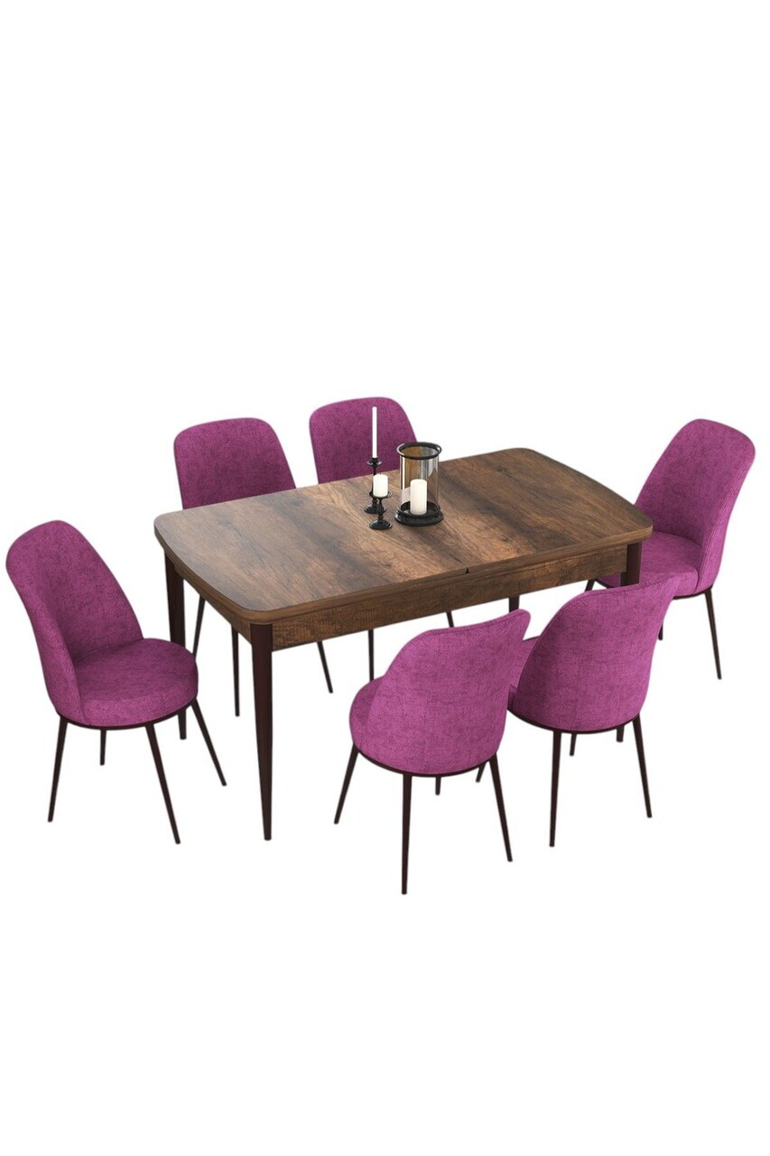 Set masa extensibila si scaune (7 piese), Hanah Home, Via, Model baroc din lemn / Violet — imaginea 2