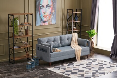Canapea fixa comfort, balcab home, 3 locuri, 206x80x80 cm, lemn, albastru
