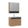 Set Dulap de Baie cu Chiuvetă și Oglindă (2 Piese), Hanah Home, Ricato 80, Stejar