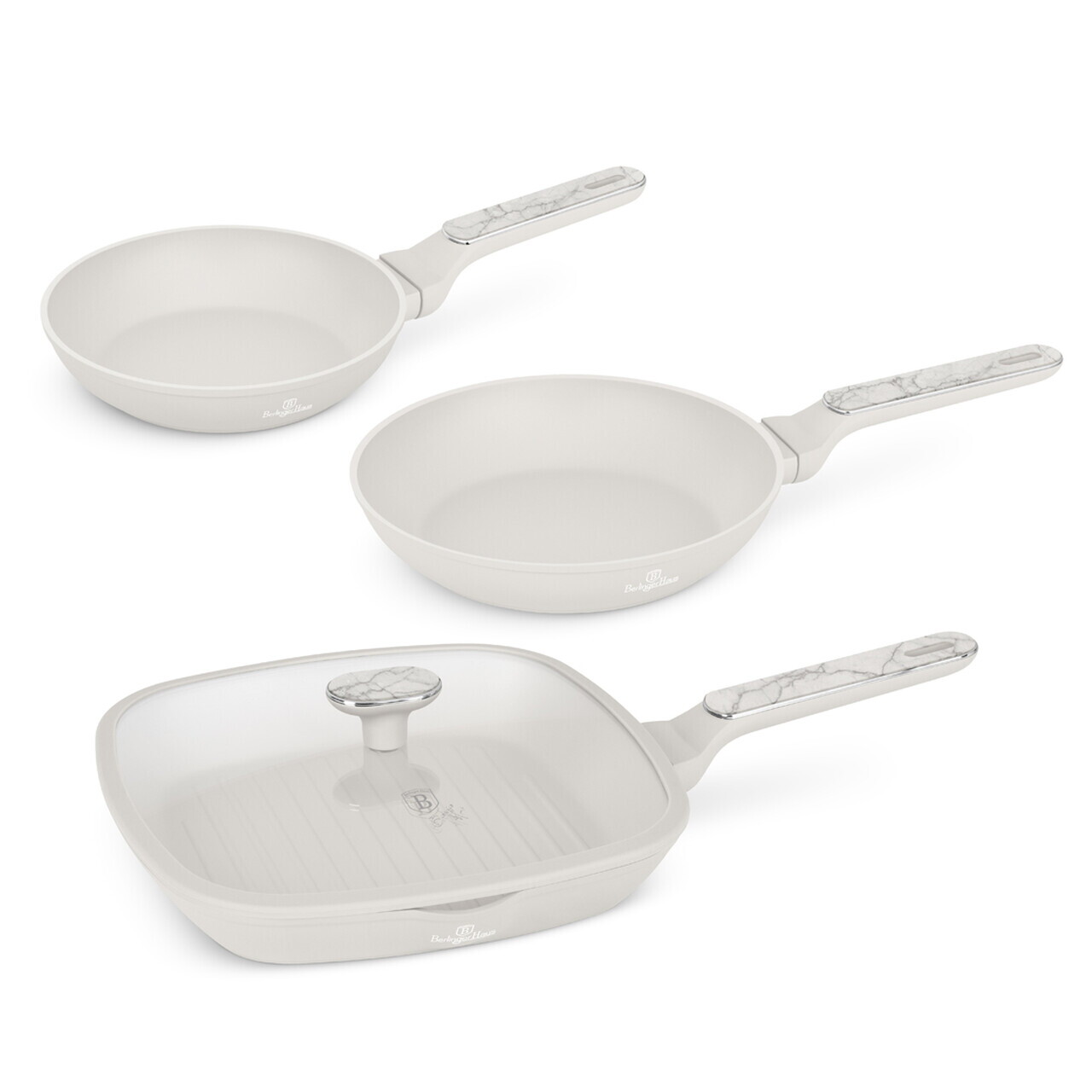 Set 3 tigai si capac Berlinger Haus, Sahara Marble, 20/24/28 cm, aluminiu forjat, crem mat/marmura - imagine 3