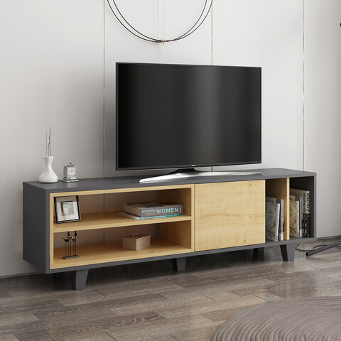 Comoda TV, Colman, Rosmar, 160x35x48.6 cm, Stejar / Antracit Colman