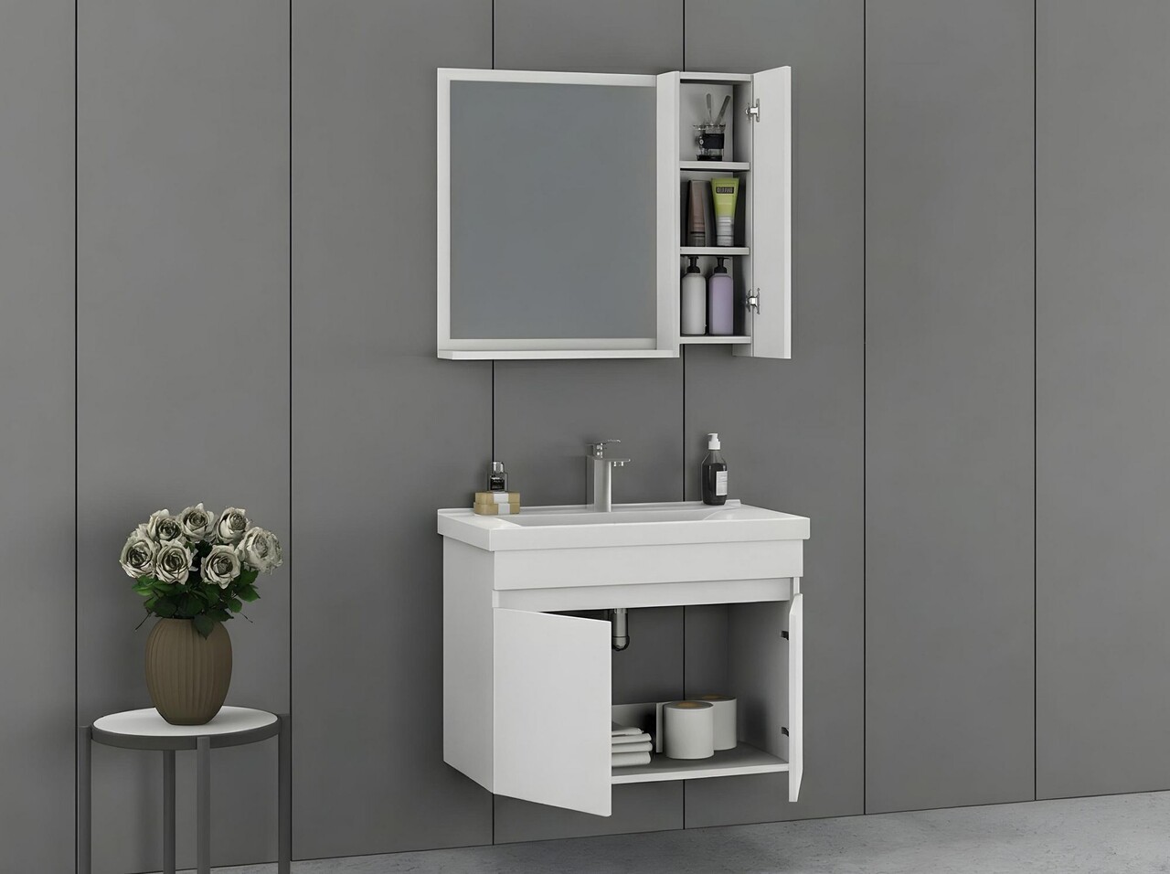 Set mobilier de baie (2 piese), Hanah Home, Amore 80, Alb mat - view 3