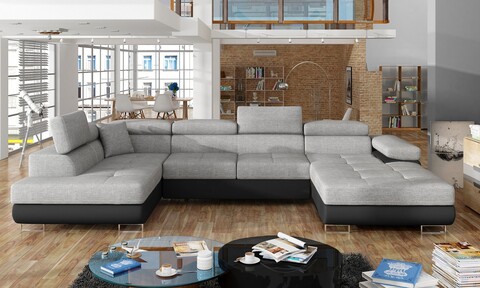 Coltar extensibil stanga 6 locuri ELTAP, Rod-20, Rodrigo, 345x202x90 cm, lemn/poliester, gri deschis/negru