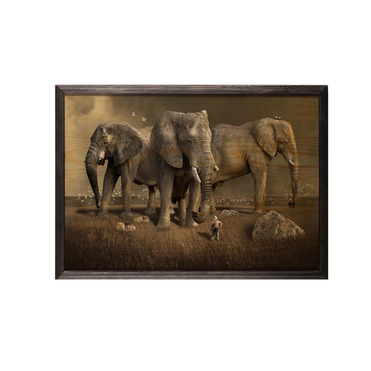 Tablou decorativ, Elephant Horde, Lemn, Lemn, Multicolor - 1 | YEO