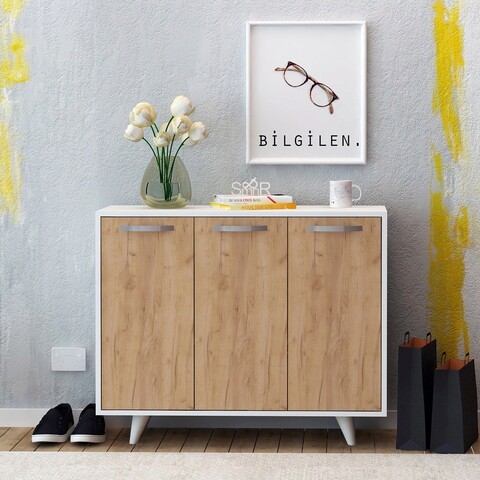 Dulap multifunctional, mod design, piffa, 100x82x35 cm, stejar / alb
