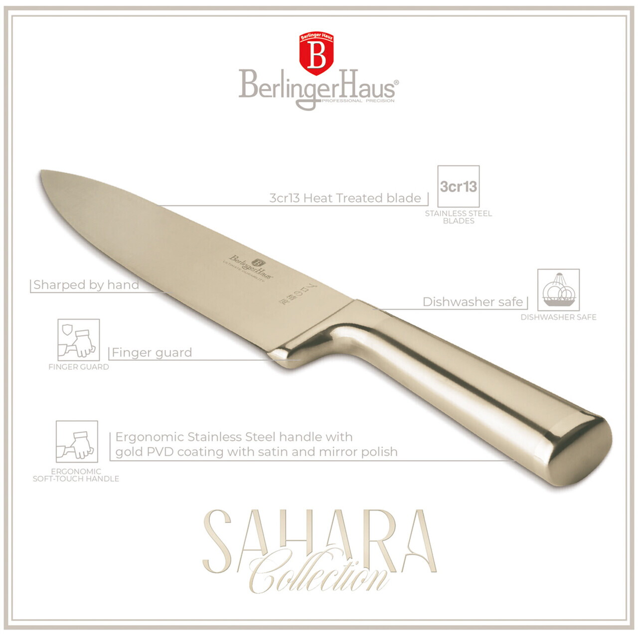 Set 4 cutite Berlinger Haus, Sahara/Leonardo, inox, auriu - imagine 5
