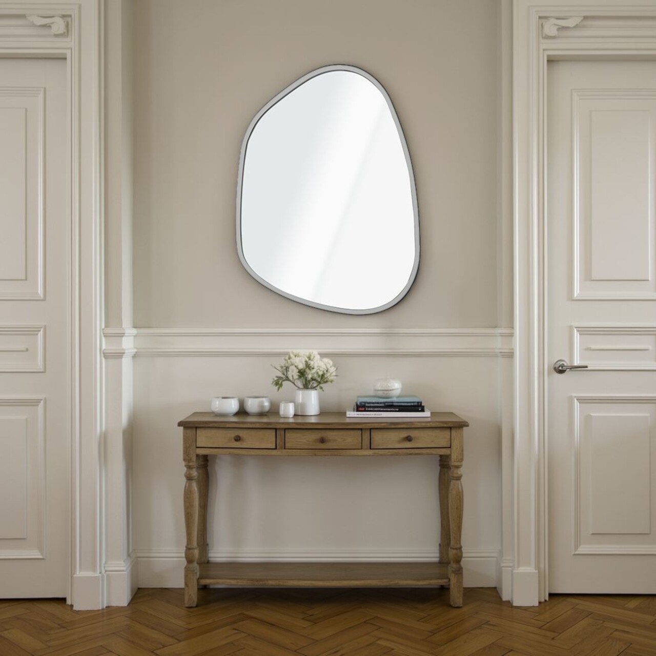 Oglinda decorativa, Lumisfera, Asymmetric Design 50 x 69, Argintiu