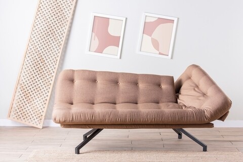 Canapea extensibila coxy, futon, 3 locuri, 110x200 cm, metal, maro