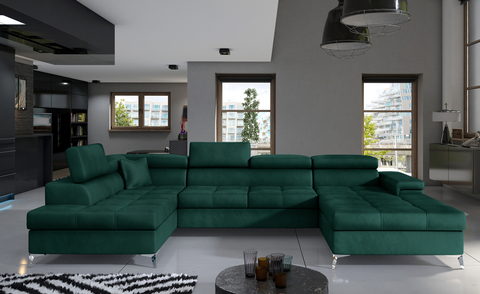 Coltar extensibil stanga 5 locuri ELTAP, Edr-11, Eduardo, 337x205x88 cm, lemn/poliester, verde inchis