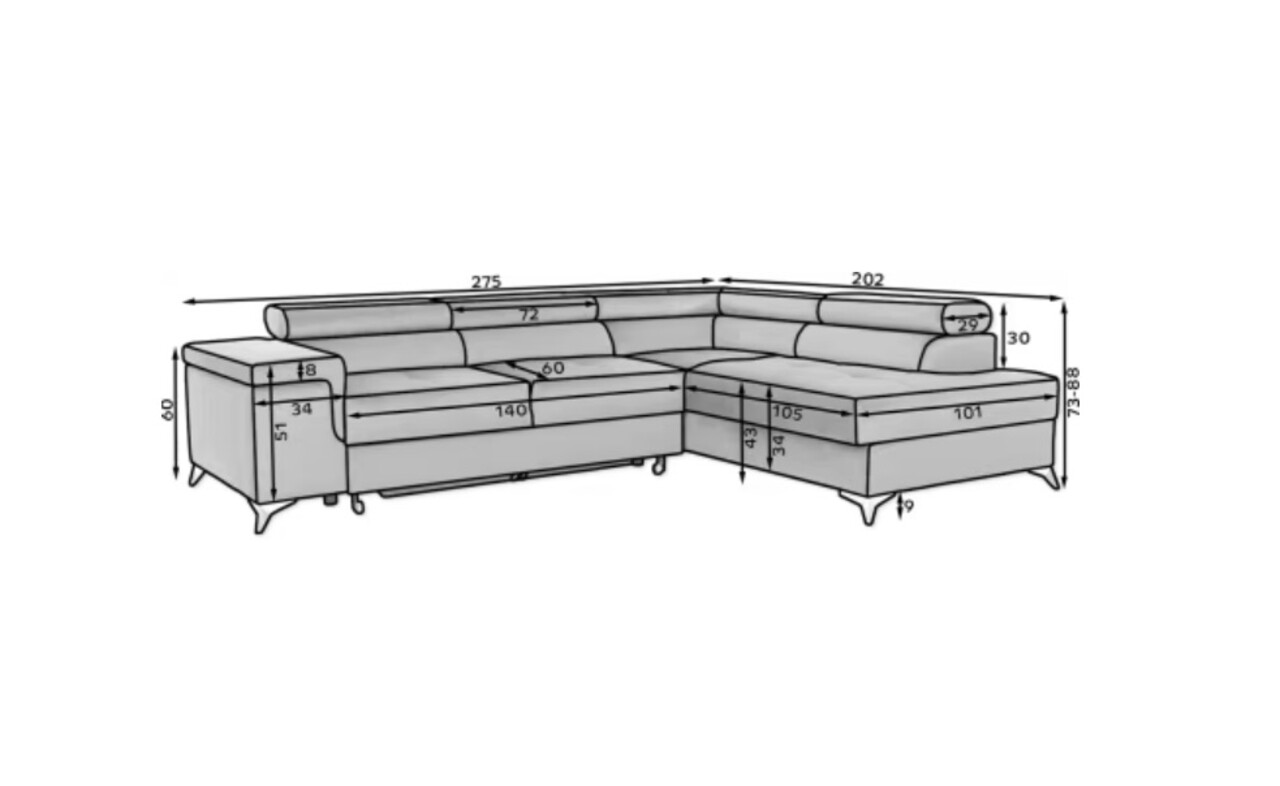 Coltar extensibil stanga 4 locuri ELTAP, LT-40RAQ, Eridano, 275x202x88 cm, lemn/poliester, albastru inchis