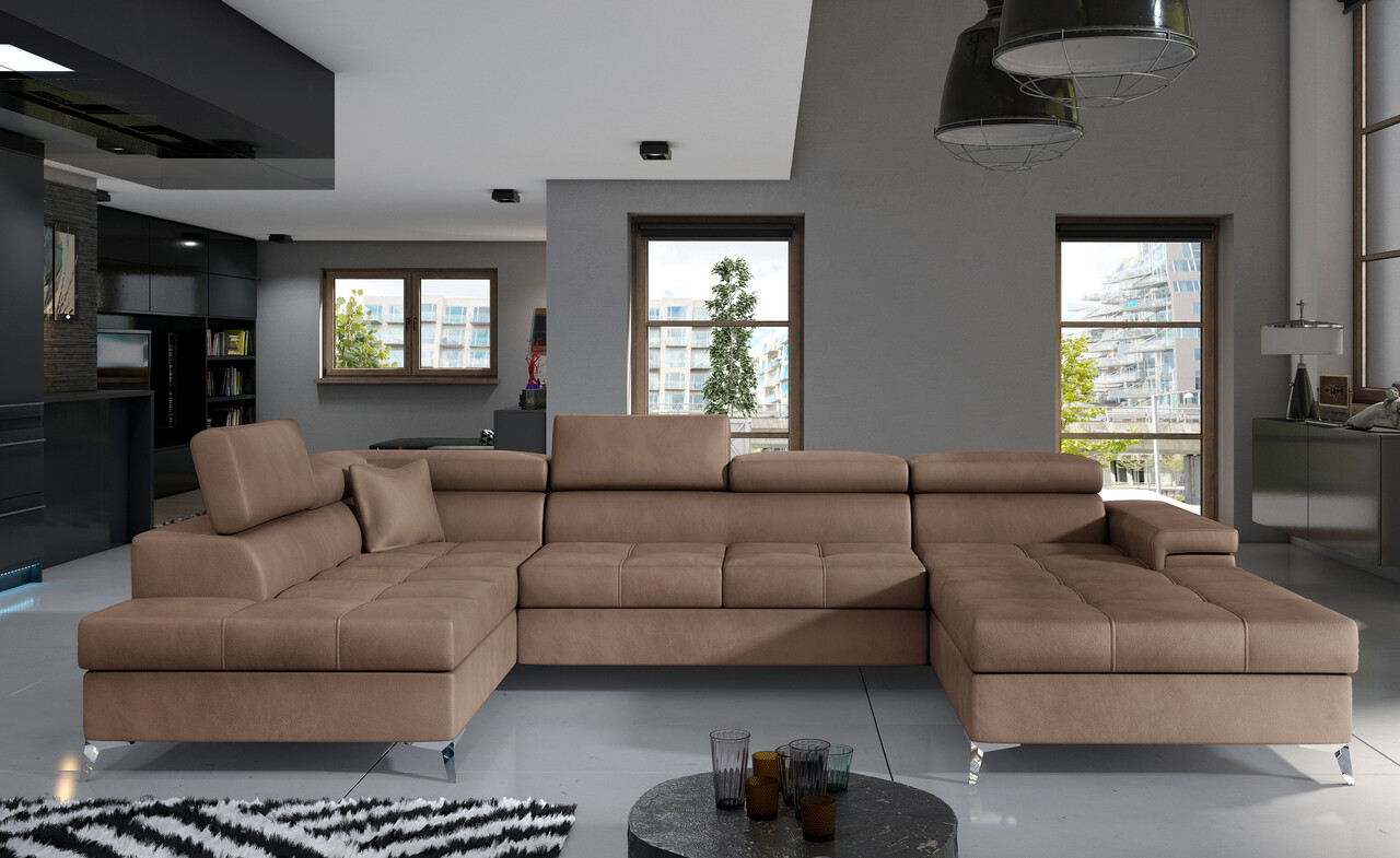 Coltar extensibil stanga 5 locuri ELTAP, Edr-07, Eduardo, 337x205x88 cm, lemn/poliester, maro deschis