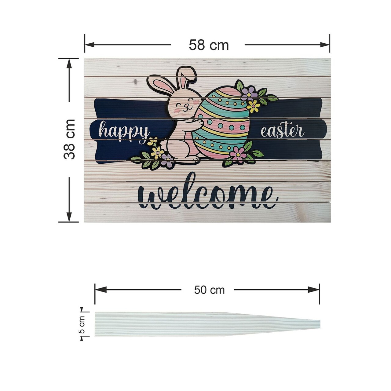Semn de curte, Easter Welcome Bunny, 58x38 cm, Multicolor - imagine 4