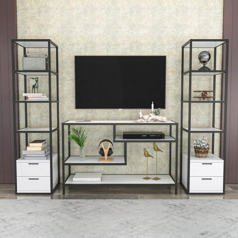 Comoda TV, Retricy, Robbins, 198x39x160 cm, PAL, Alb negru mezoni.ro