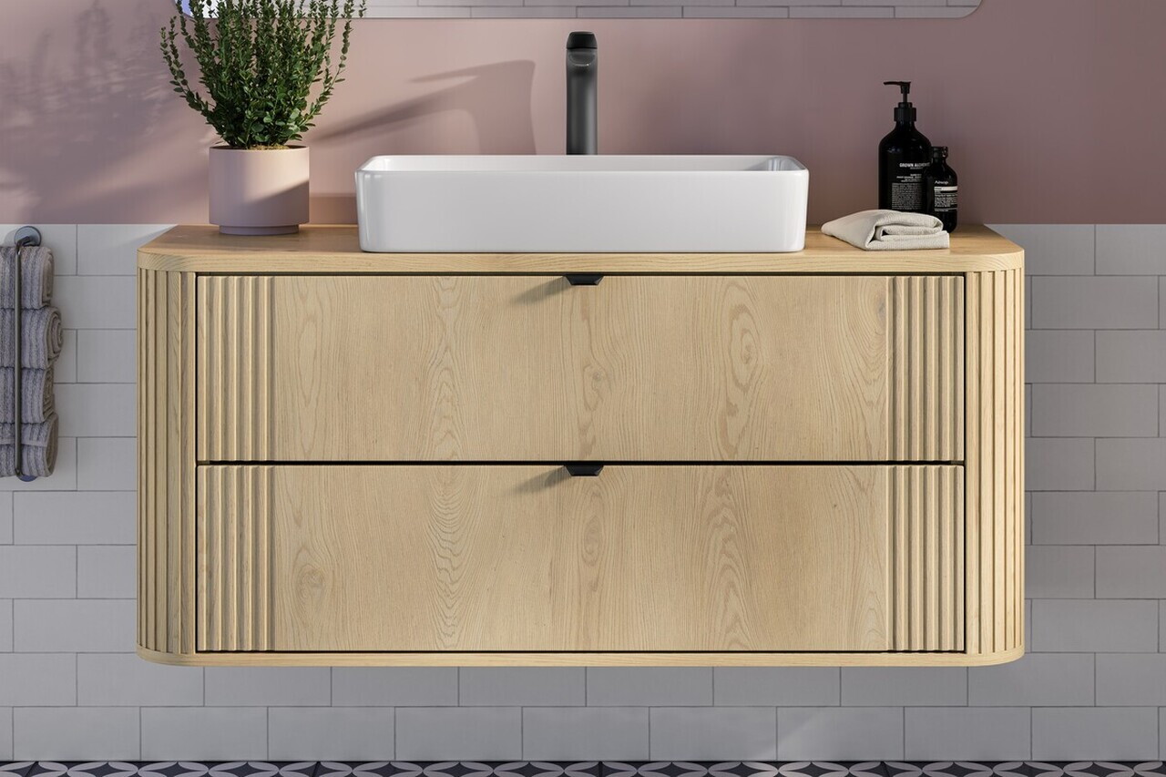 Set mobilier baie, Ovalia Cremona Beyond 120 cm, dulap inalt si masca cu lavoar, Comad, MDF/PAL, stejar - view 8