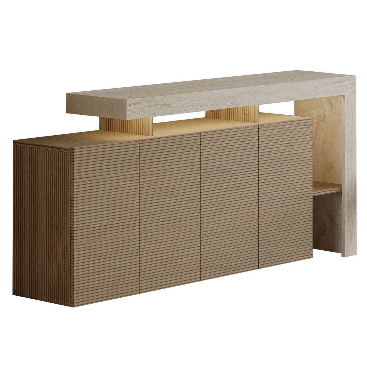 Consola, Hanah Home, Beliz, 170x80x35 cm, Travertin / Stejar cald - view 6