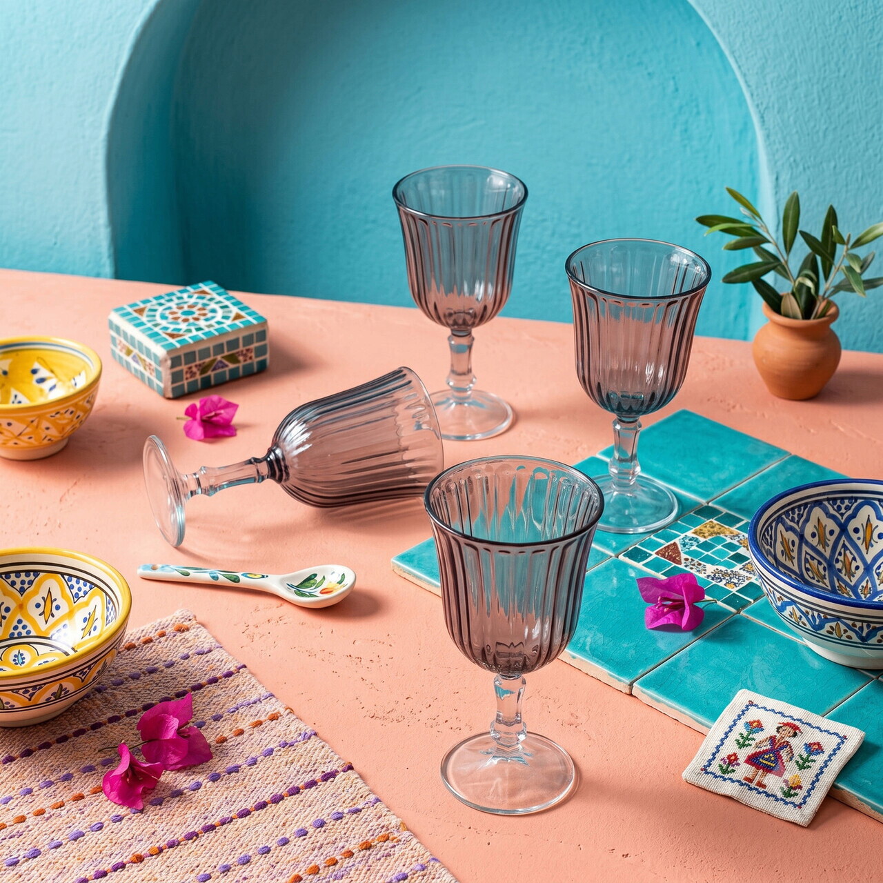 Set de pahare de vin, Hermia, 666HAC2119, Sticla, Fumuriu