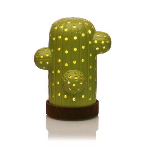 Decoratiune luminoasa cu LED-uri Cactus, Versa, 14.6x16.7 cm, cu baterii, ceramica/lemn