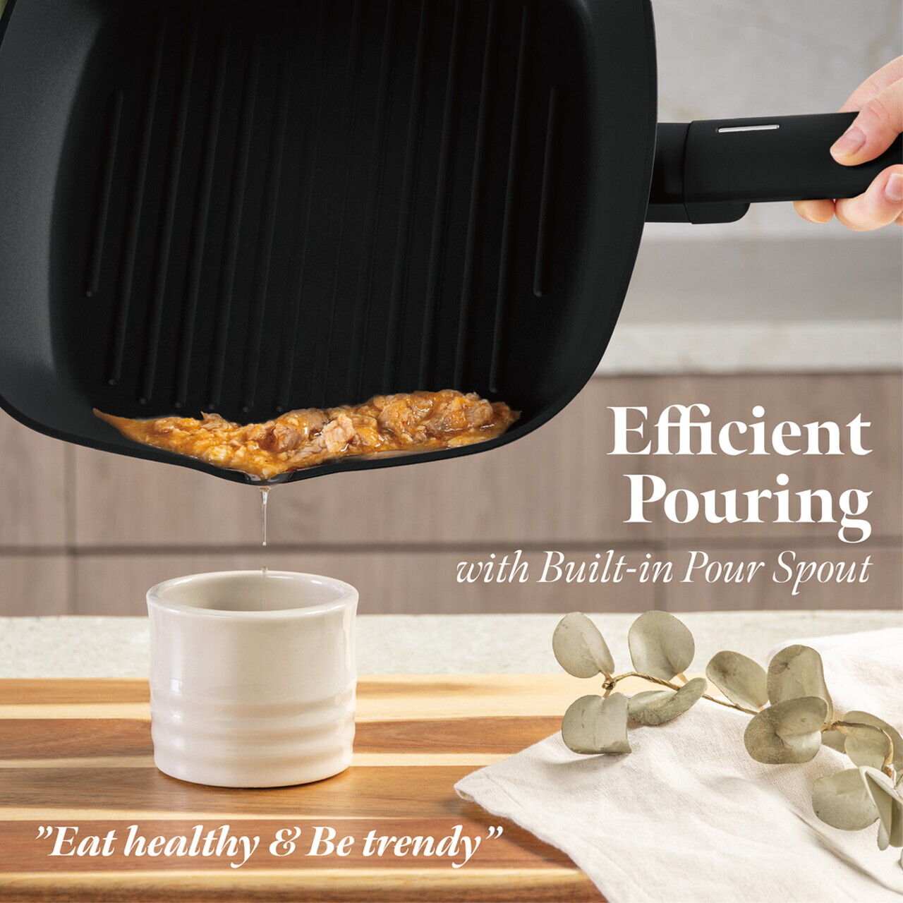 Tigaie grill Berlinger Haus, Matte Black, 28 cm, 2.1 L, aluminiu forjat, negru - imagine 9