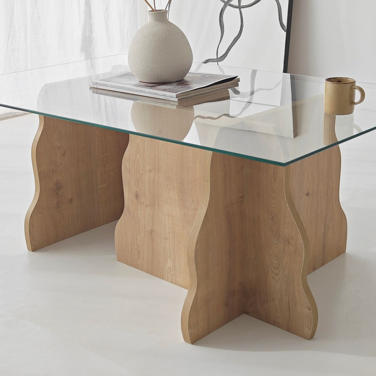 Masuta de cafea, Hanah Home, Canyon, 105x40x65 cm, Stejar Safir / Transparent - view 4