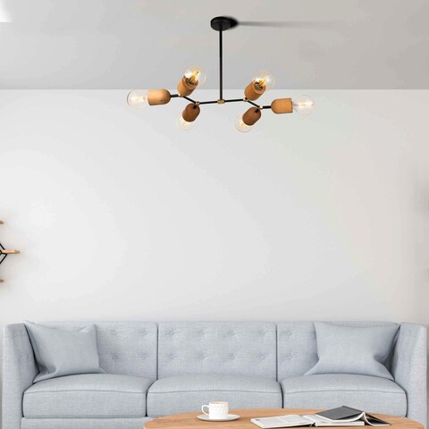 Lustra, Squid Lighting, Dna Pendant, 66 x 37 x 47.5 cm, fier/lemn, negru/maro 47.5