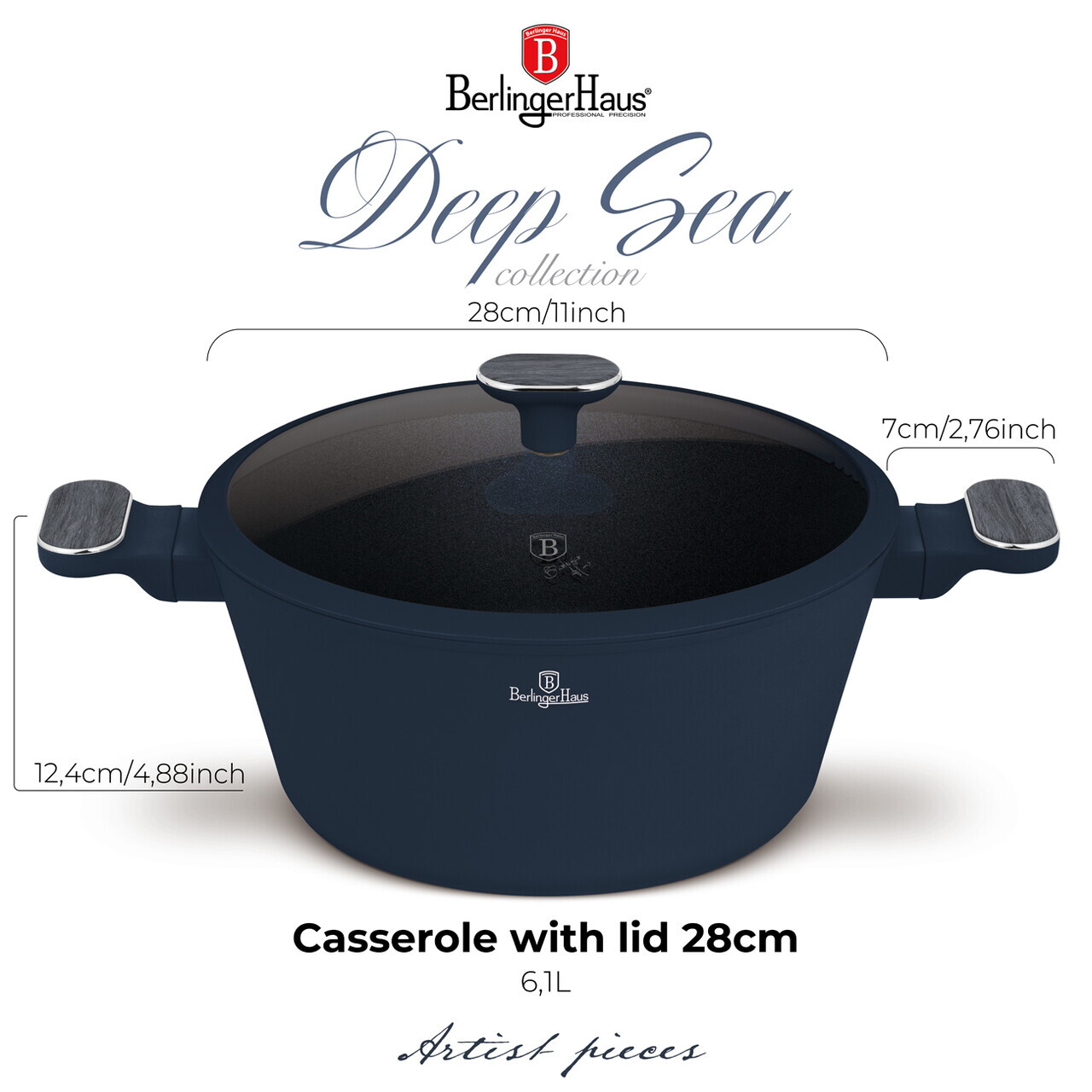 Oala cu capac Berlinger Haus, Deep Sea, 28 cm, 6.3 L, aluminiu forjat, albastru mat/gri - view 9
