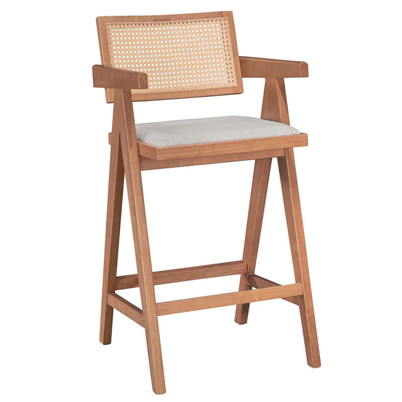 Set masa de bar si 6 scaune Winslow v2, Pakoworld, 120x45x100 cm, lemn de cauciuc/textil, maro deschis