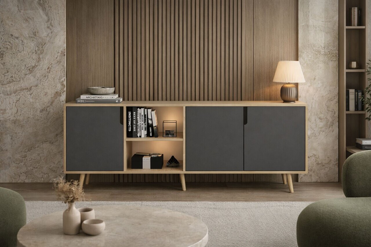 Consola, Hanah Home, Latina Modern 180, 180x80x45 cm, PAL MELAMINAT, Stejar safir / Antracit — imaginea 4