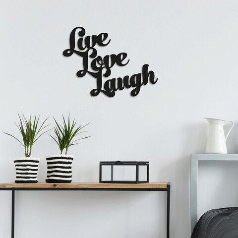 Decoratiune de perete, live love laugh, metal, dimensiune: 52 x 38 cm, negru