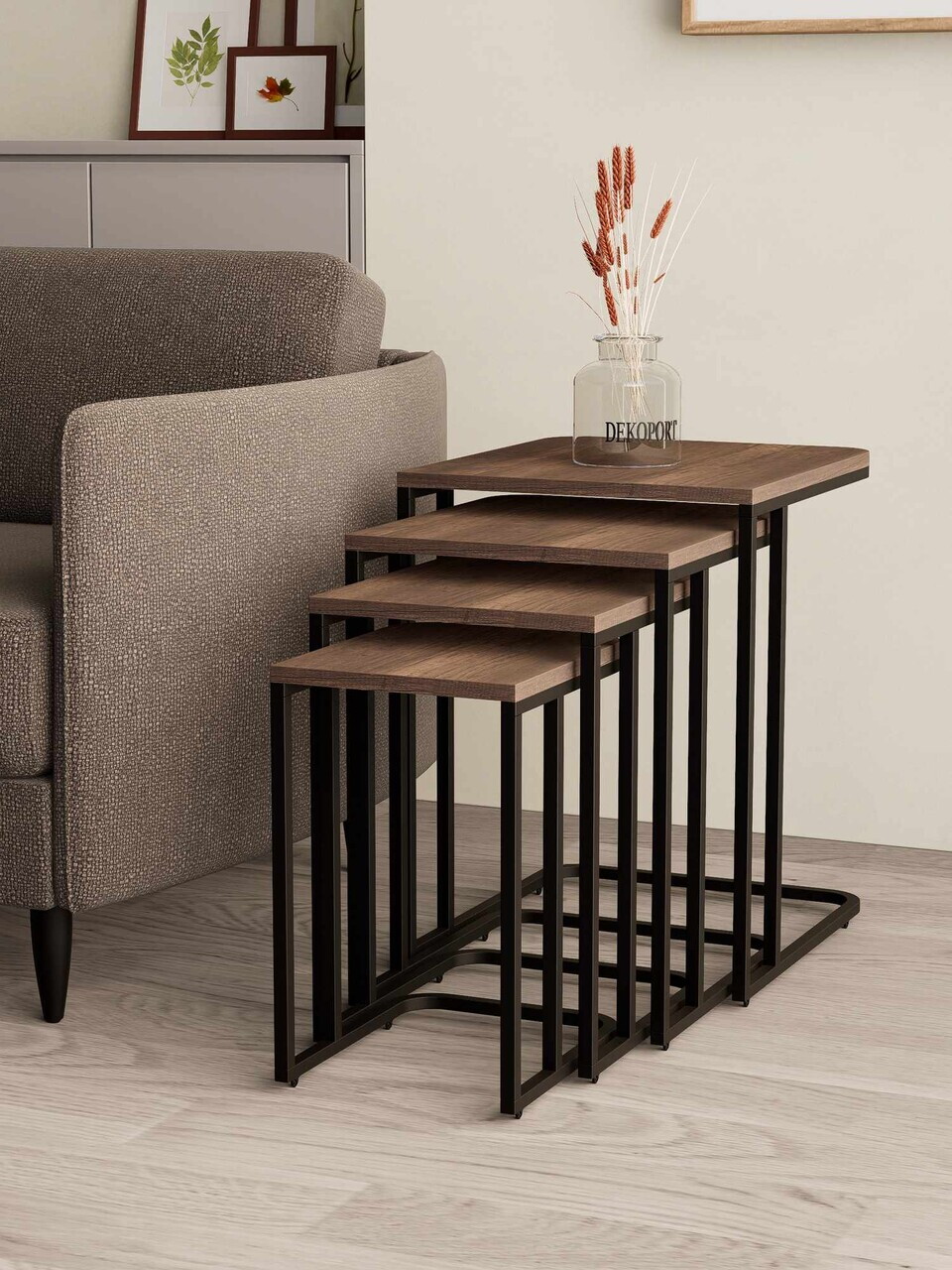 Set masute Nesting 4 piese, Hanah Home, Tekerli, Nuc negru — imaginea 2