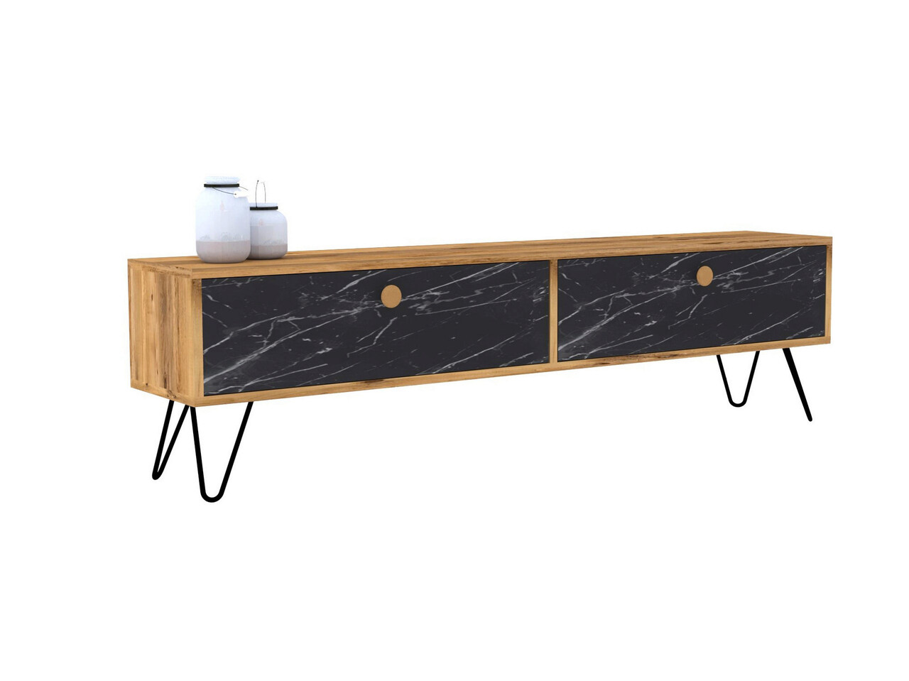 Comoda TV, Hanah Home, Side, 160x45x29.6 cm, Pin Atlantic / Negru - view 3