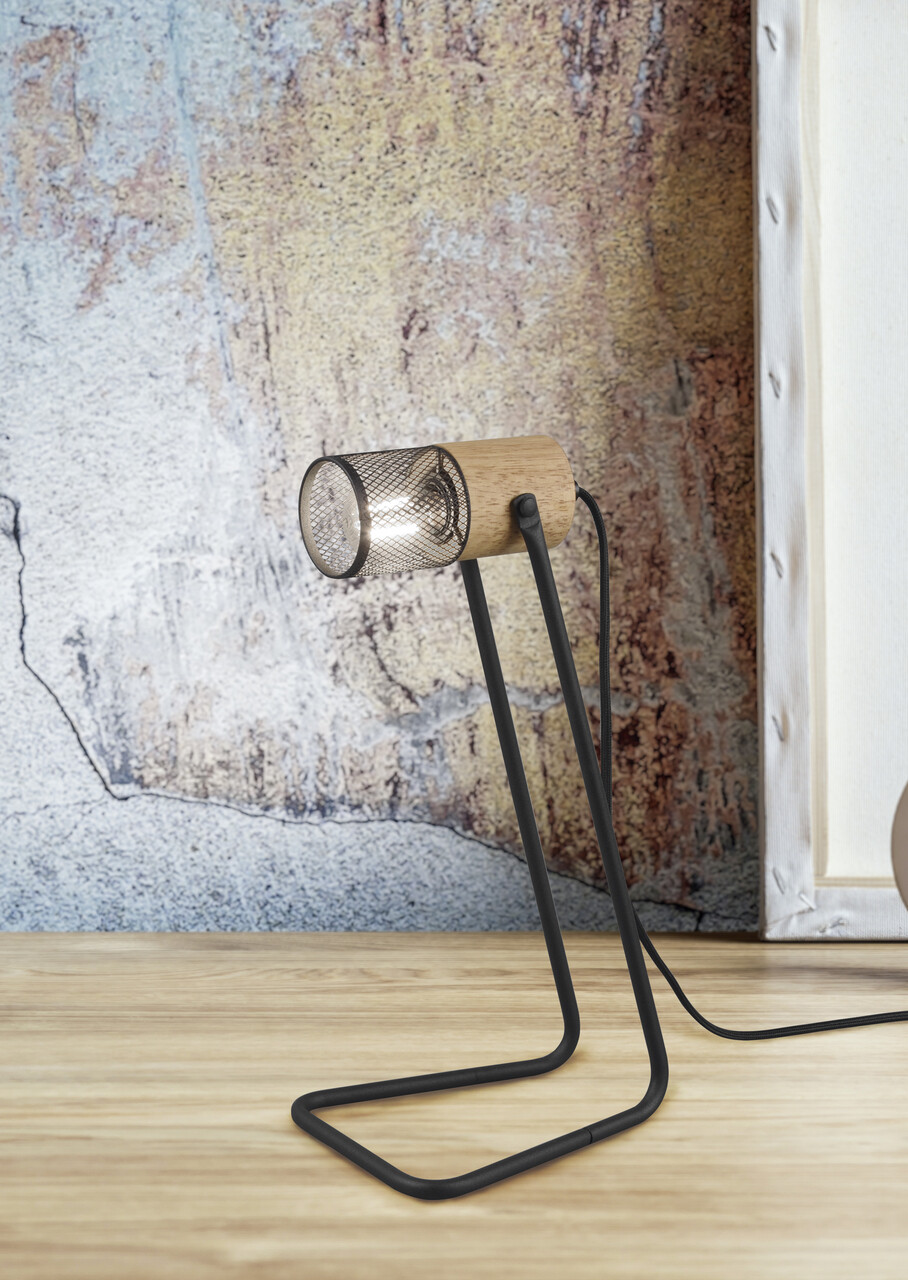 Lampa de masa Tosh, TRIO, 15x18x40 cm, 15W, 1x E14, metal, negru mat/natur