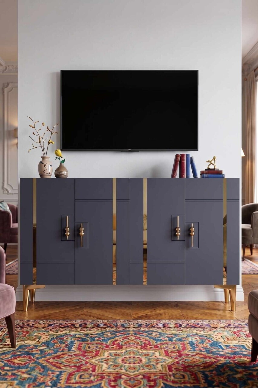 Consola, Hanah Home, Ilay 120, 120x75x32 cm, Antracit / Aur — imaginea 3