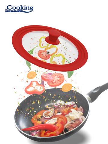 Capac cu margine ajustabila Cooking by Heinner, Ø22 cm/Ø24 cm/Ø26 cm, sticla/silicon, rosu Cooking by Heinner
