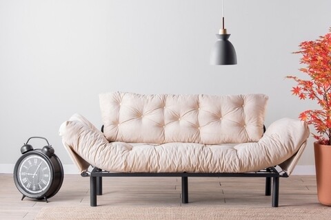 Canapea extensibila Nitta Triple, Futon, 3 locuri, 225×70 cm, metal, crem 225x70 imagine model 2022