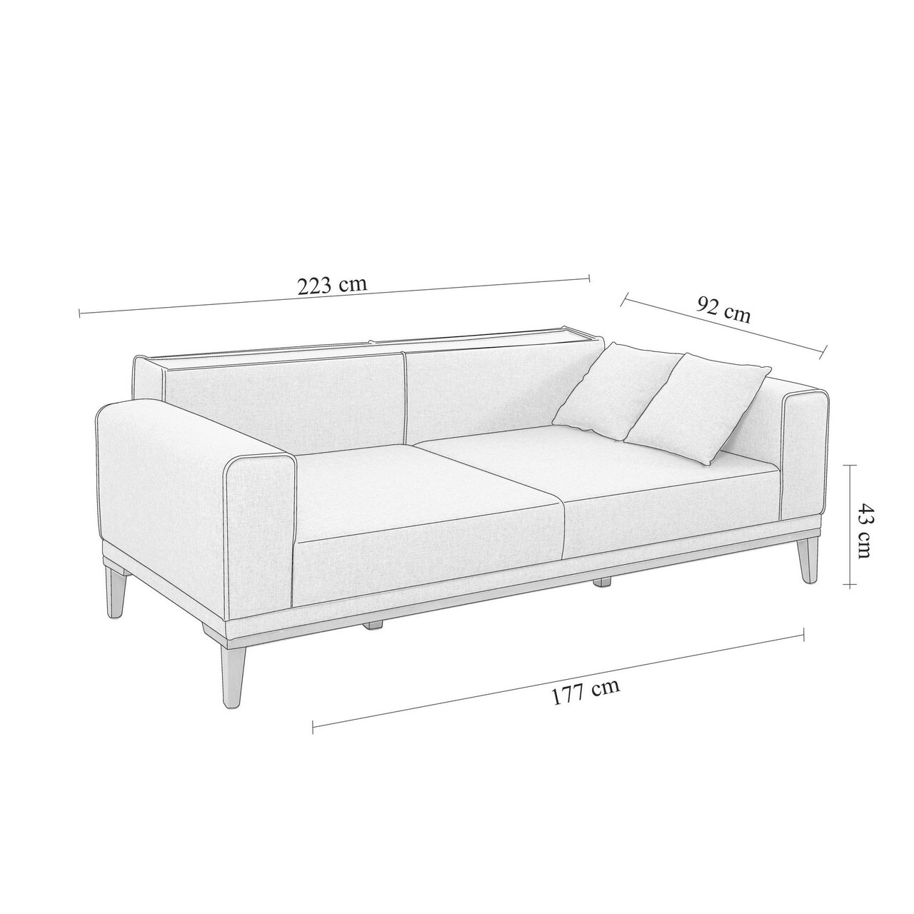 Canapea extensibila cu 3 locuri, Unique Design, 867UNQ1365, Lemn de carpen, Gri
