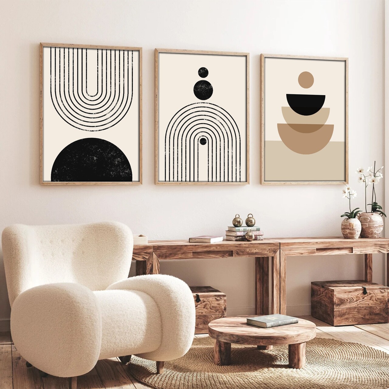 Set 3 tablouri decorative Huhu262 Cadru: 100% LEMN MASIV (Grosime: 2 cm) Multicolor