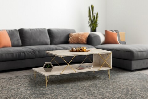 Masuta de cafea, Kalune Design, Loire, Travertin / Auriu