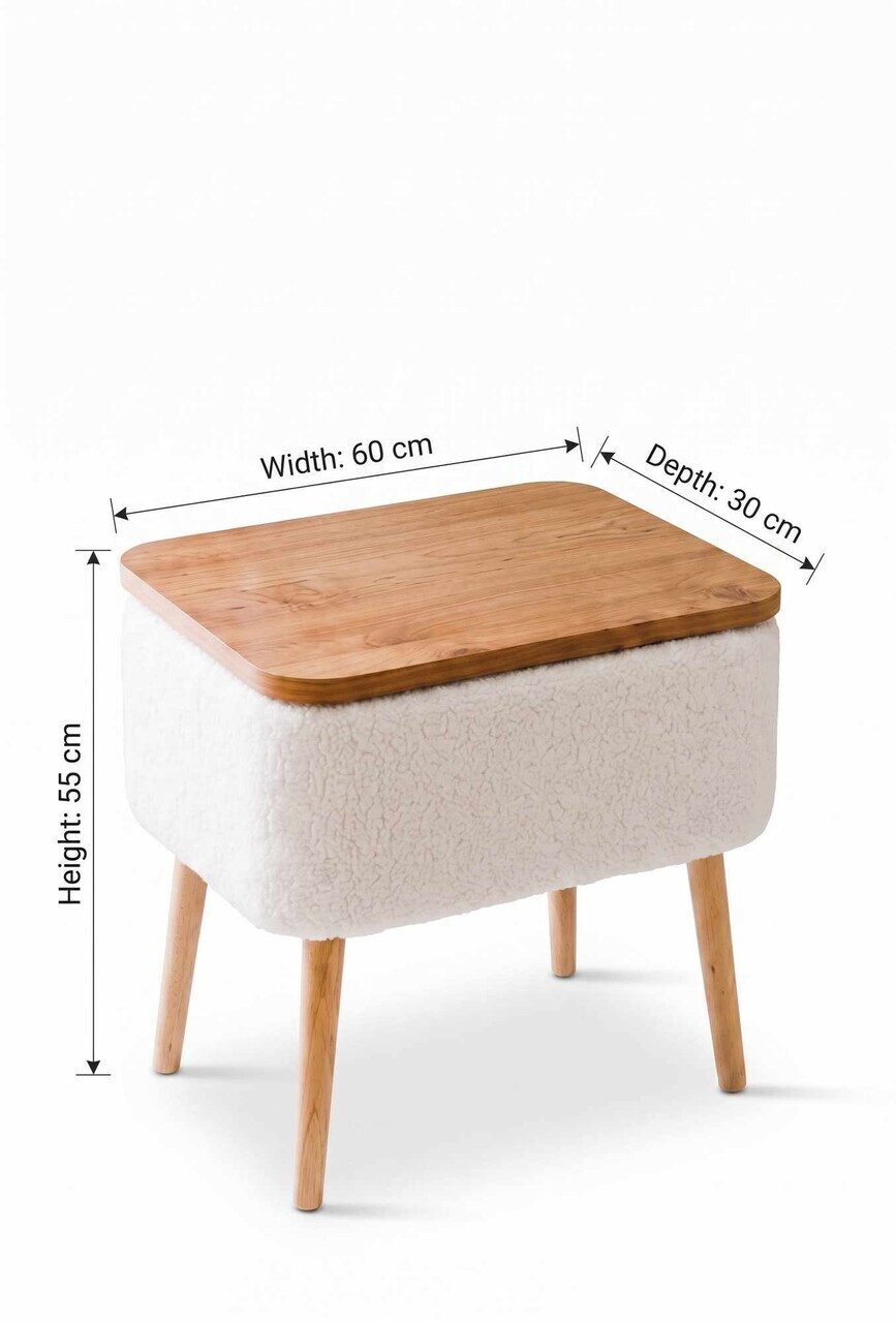 Noptiera, Hanah Home, Puf02Peka02, 60x55x30 cm, PAL, Alb / Natural — imaginea 5