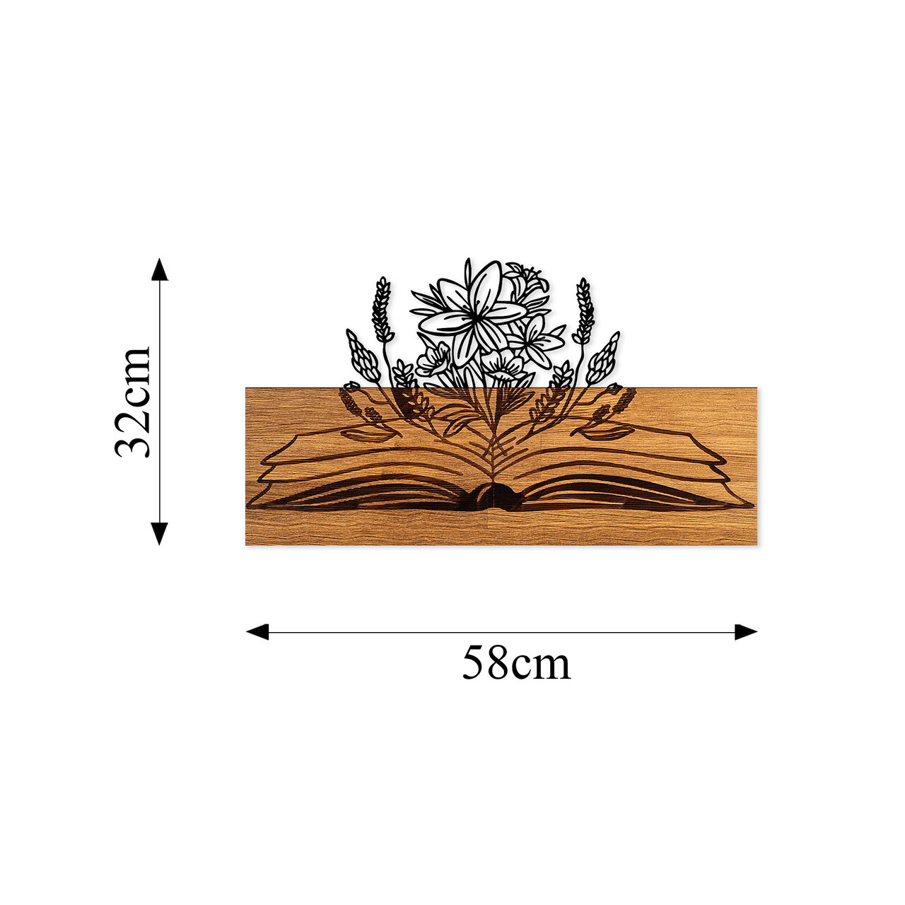 Decoratiune de perete, Flower Green From A Book, 50% lemn/50% metal, Dimensiune: 58 x 33 cm, Nuc / Negru