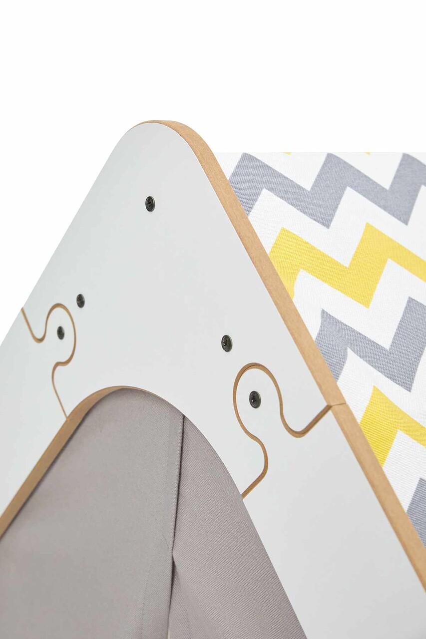 Cort de joaca pentru copii, Hanah Home, Wooden Tent, 95x114x90 cm, Alb / Galben - imagine 4